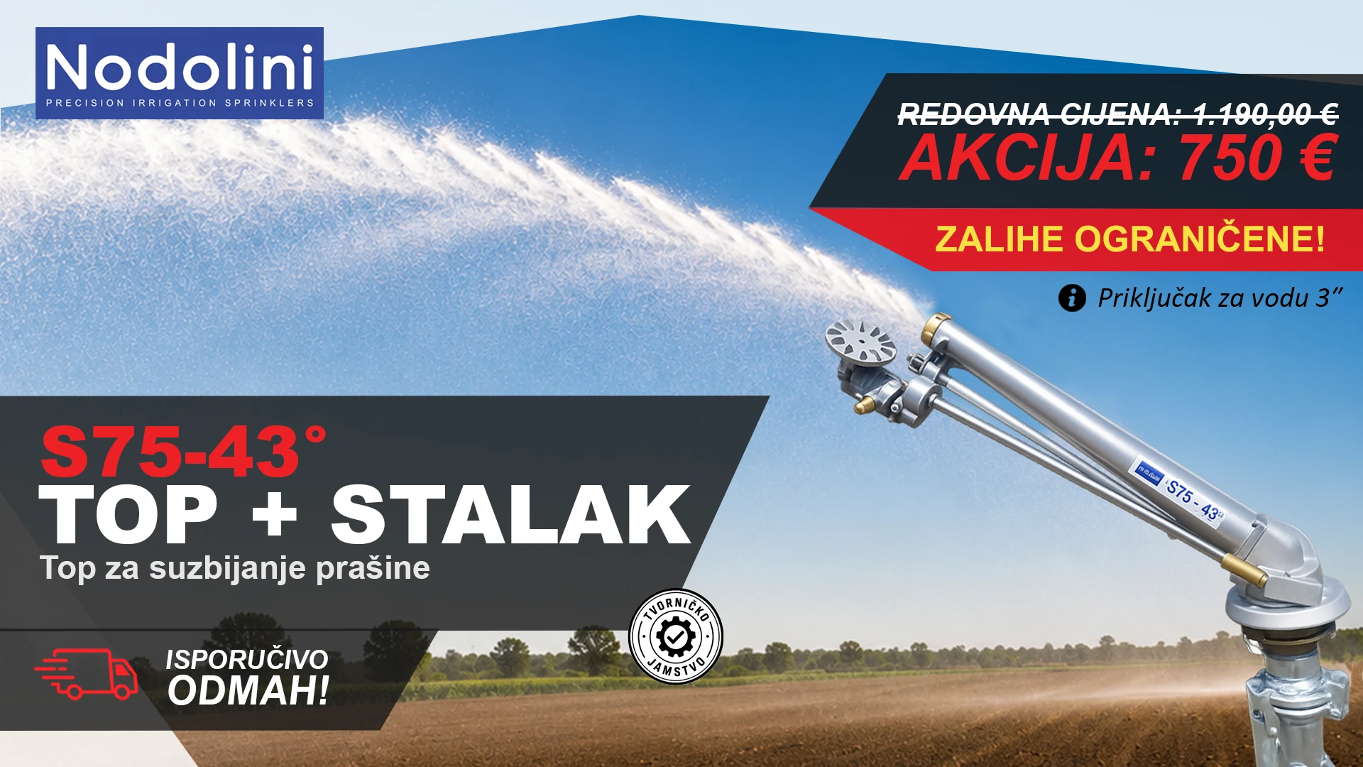 Nodolini S75-43 top za suzbijanje prašine i stalak - promotivna ponuda